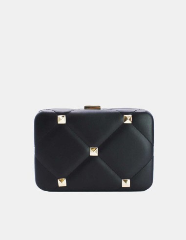 Clutch negru din piele ecologica cu tinte aurii